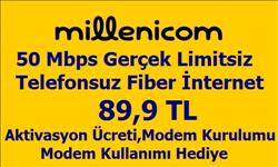 Millenicom 50 Mbps Gerçek Limitsiz Telefonsuz Fiber İnternet 89,9